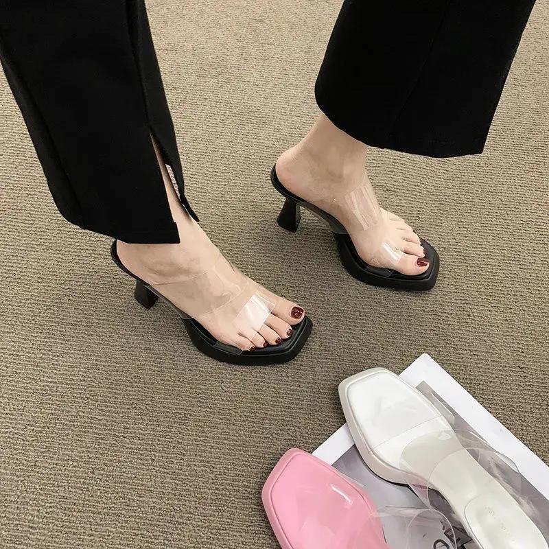 Slides Women's Slippers and Ladies Sandals White Outside Transparent Job Shoes Pink Heeled Open Toe Wholesale Comfortable Elegan