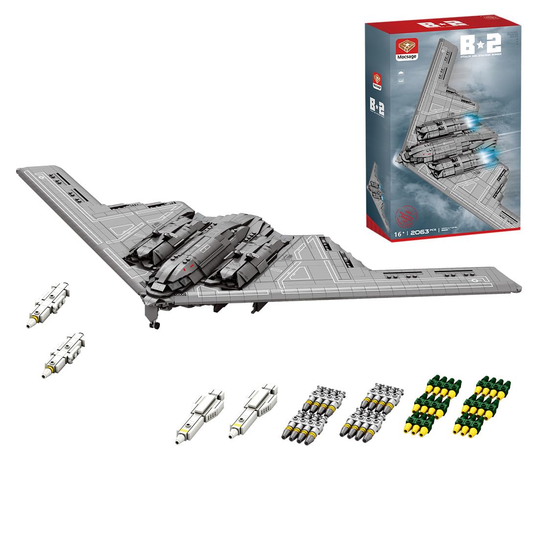 

PLAYBUDDY 1/70 B2 Spirit Stealth Bomber Building Kit, 2063 Piece Military Airplane Model Building Toy Set, Creative Building Blocks for Adults