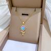 Colorful Sunflower Light Luxury Temperament Gorgeous Full Diamond Necklace Female Versatile Collarbone Chain Titanium Steel Chain