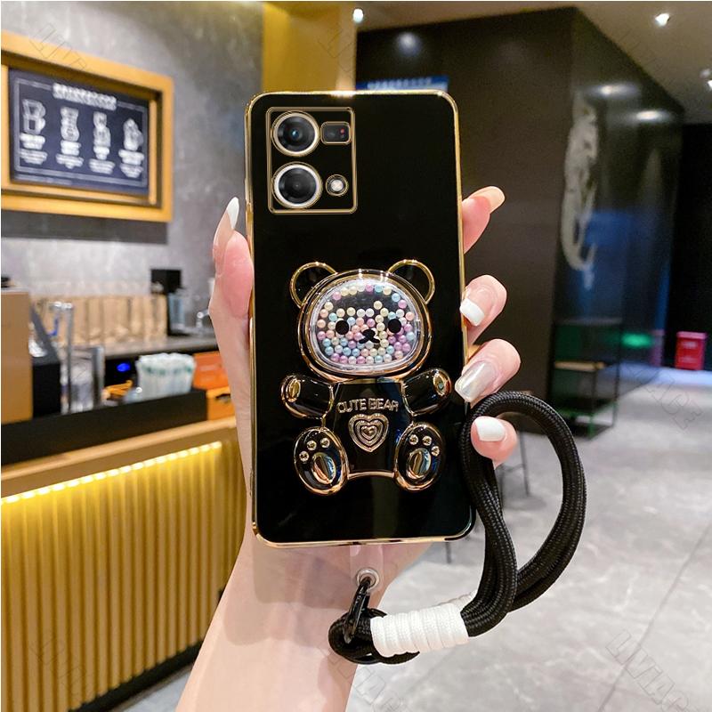 

Чохол-тримач для телефона з ремінцем із милим ведмедиком для Oppo Reno 7 8 9 Pro Plus 8T 4G 5G 2 2Z 2F 3 5 Lite 6Z 7SE Чохол-підставка Reno 8 5G чорний