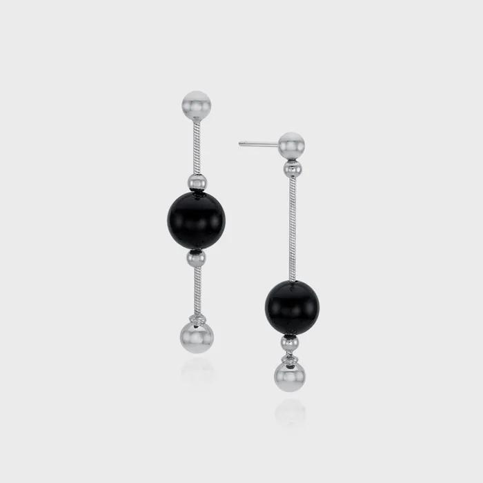 [Silver] Pomona Drop Earrings (Onyx) E117