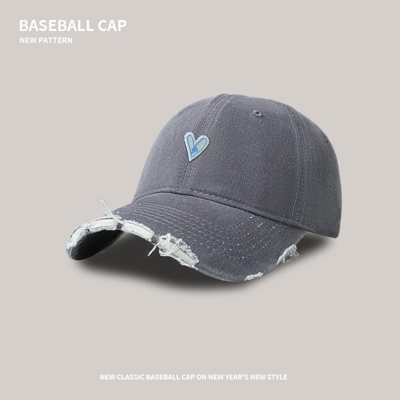 Soft Top Baseball Cap Female Cartoon Love Washed Hole Shading Cap Trendy Sweet Cool Wide Brim Cap