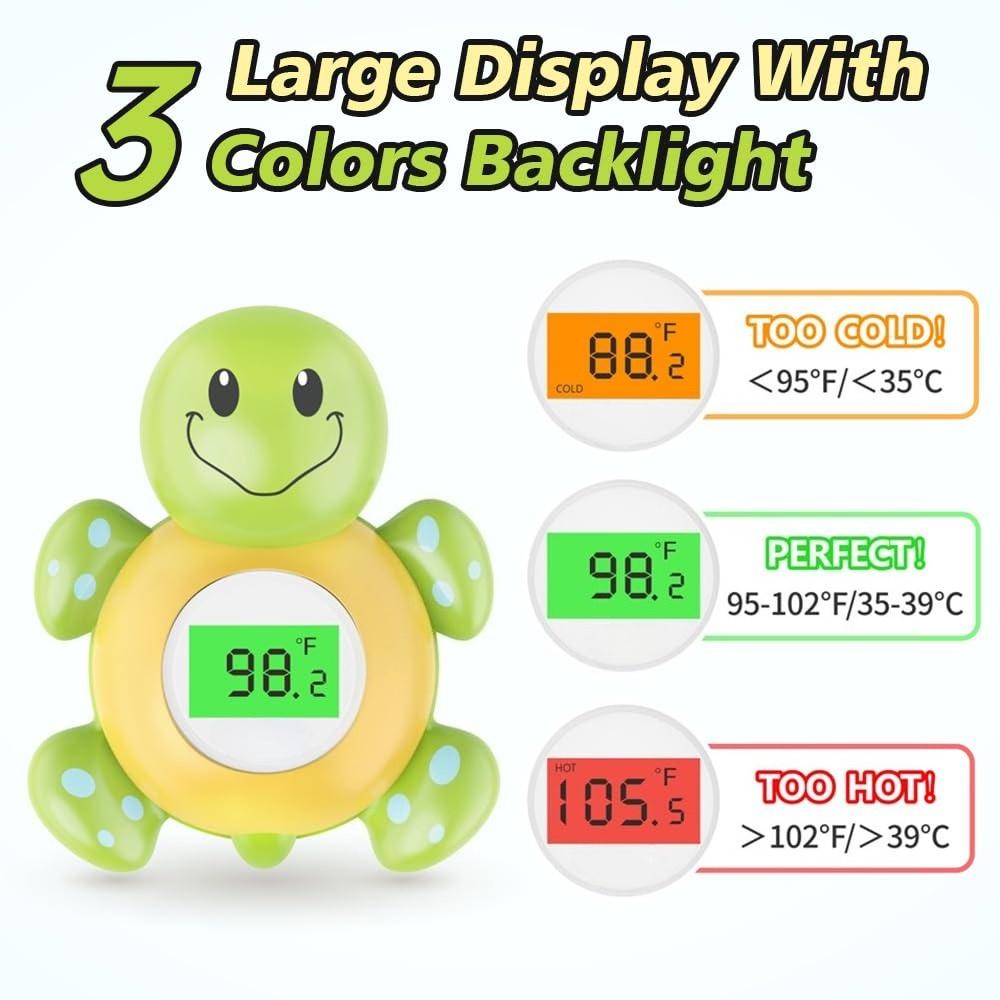 Termometro Digitale per Bagnetto Tartaruga con Avviso Temperatura Acqua, Retroilluminazione 3 Colori, Tubo da Bagno Sicuro Galleggiante per Neonati e Bambini Piccoli