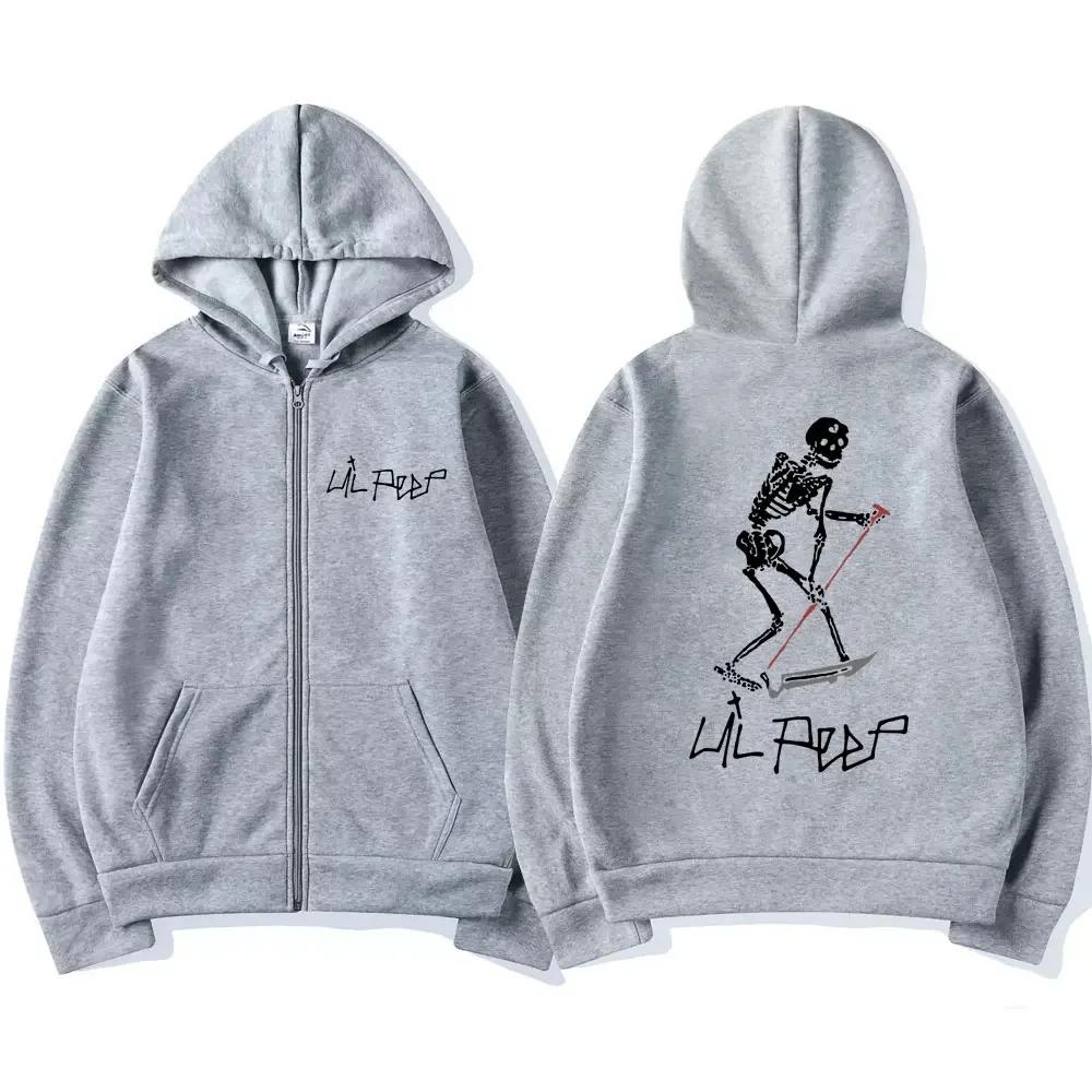 Rapper Lil Peep Same Style Skeleton Print Zip Up Hoodie Men Women Fashion Gothic Oversized Cardigan Streetwear Jackets