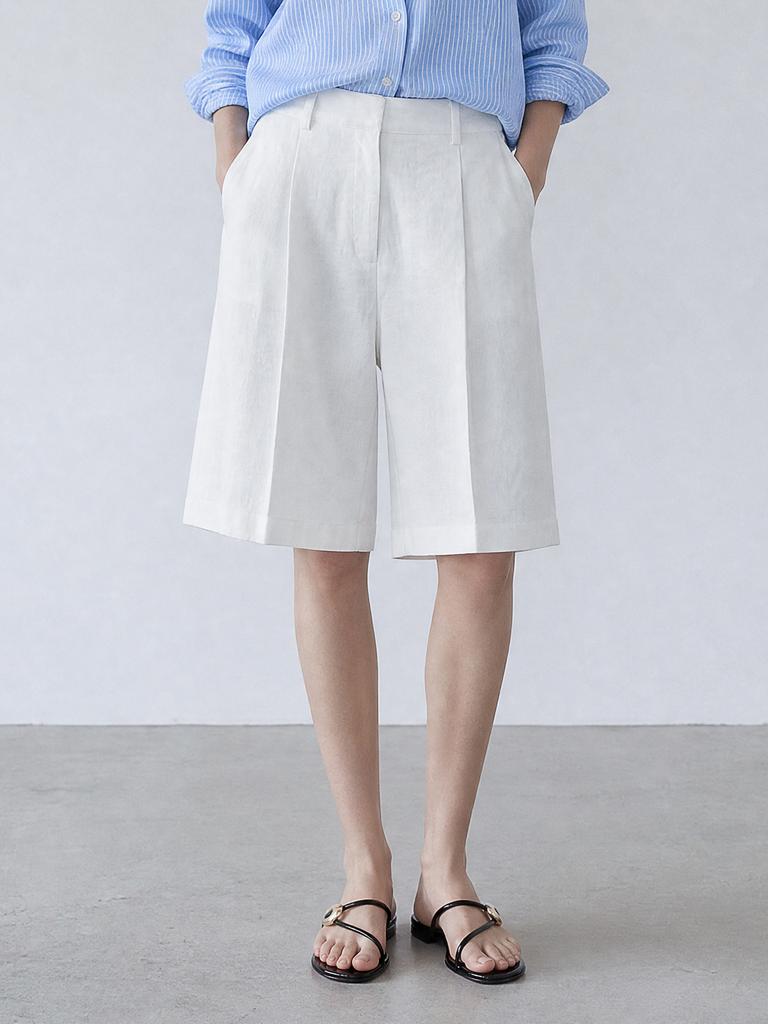 STAY WITH ME Linen Bermuda Pants_White