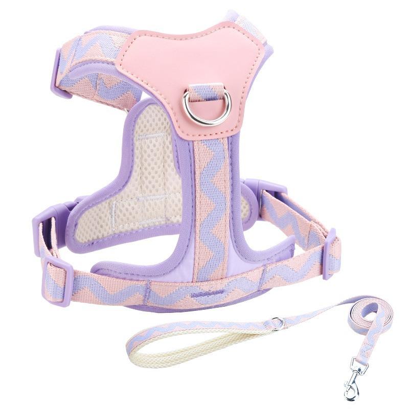 Adjustable Size Reflective Polyester Vest-Style Chest Harness Set Fashion Dog Leash Button Anti-Escape Pet Supplies Cross-Border