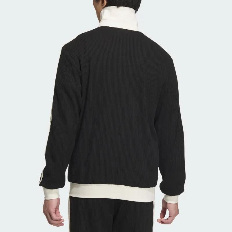 Adidas Originals Zipper Versatile Stand Collar Long Sleeve Mid Waist Tied Pants Casual Sports Suit Unisex Sports Suit Black JW0110+JE3478