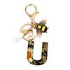 Dried Flower Letter Charm Bee Keychain Pendant Resin Black 1 Pc