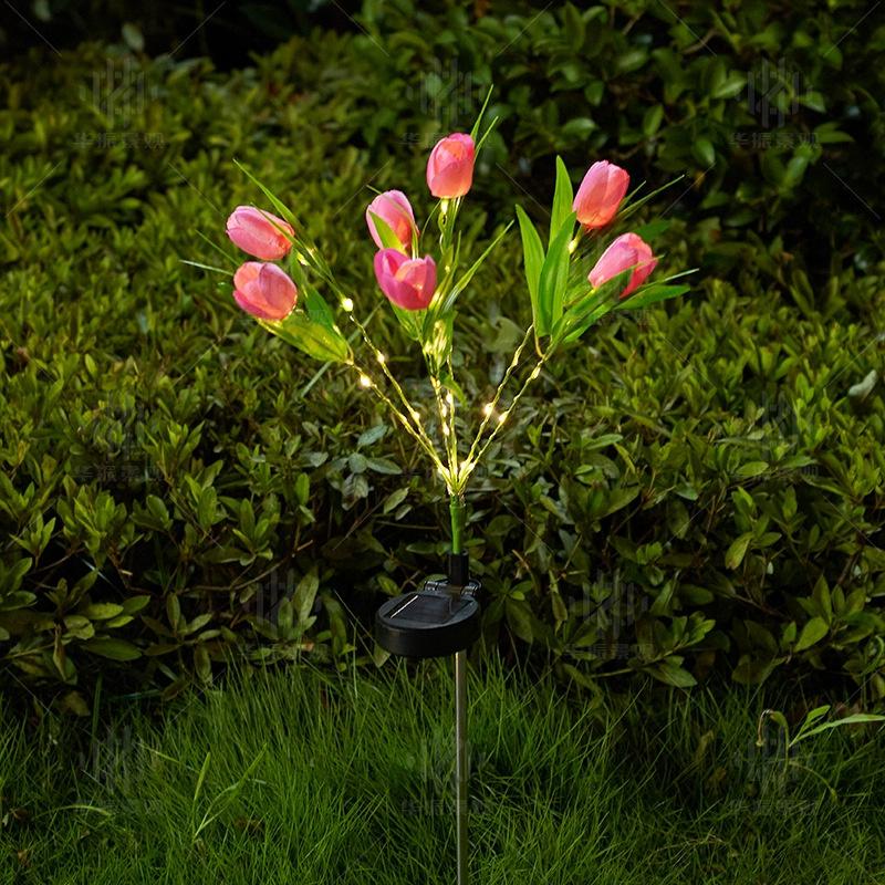 1Pc Solar Garden Flower Lights Realistic 7 Heads Tulip LED Garden Stake Landscape Lamp Waterproof for Balcony Yard Pathway Decor