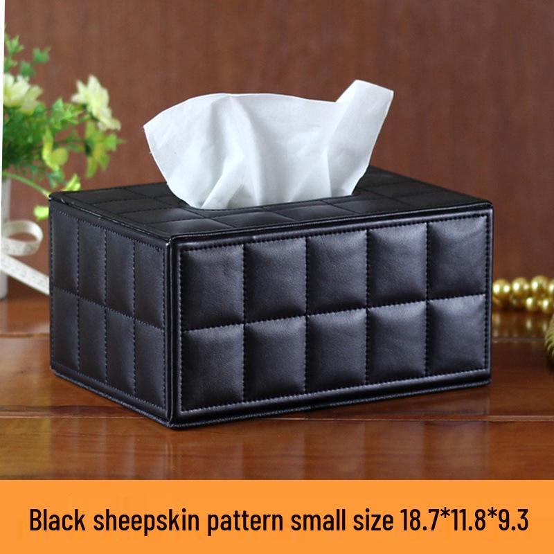 Eco-friendly Black Plaid Leather Tissue Box for Home and Hotel