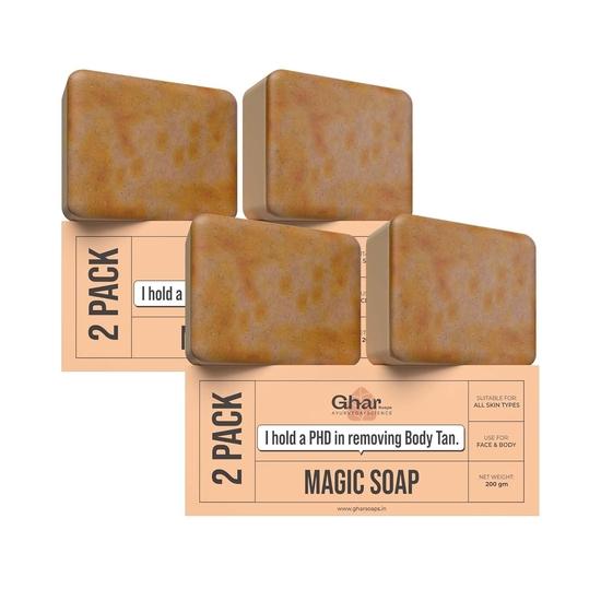 Ghar Soaps Sandalwood & Saffron Magic Soaps For Bath (100 Gms Pack Of 4) | Paraben Free | Chandan & Kesar Bath Soap | For Men & Women