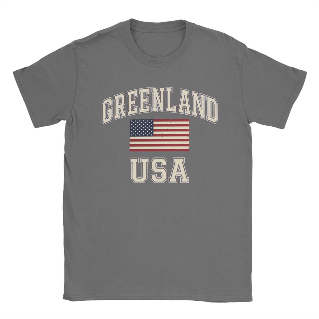 Greenland Vintage USA Flag TShirts Men  Vintage 100 Cotton Tees Round Collar Short Sleeve T Shirt Classic Tops