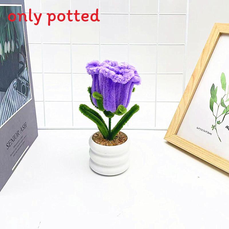 Multi Colored Plush Twisted Rod Rose Potted Desktop Decoration Ornament For Office Decor