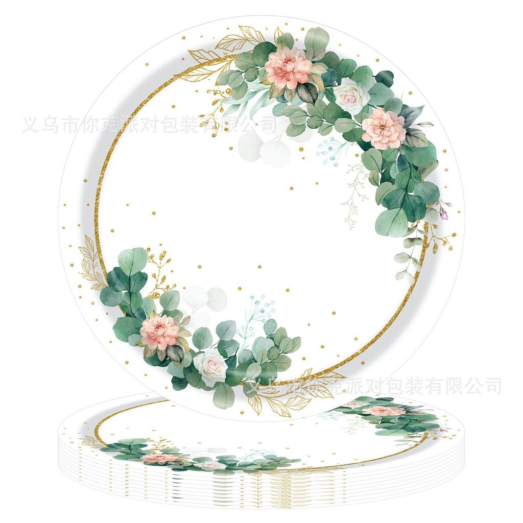 Sage Paper Plates, Eucalyptus Leaf Plates, Flower Disposable Paper Cups, Tissues, Tablecloths, Wedding, Birthday and Party Tableware