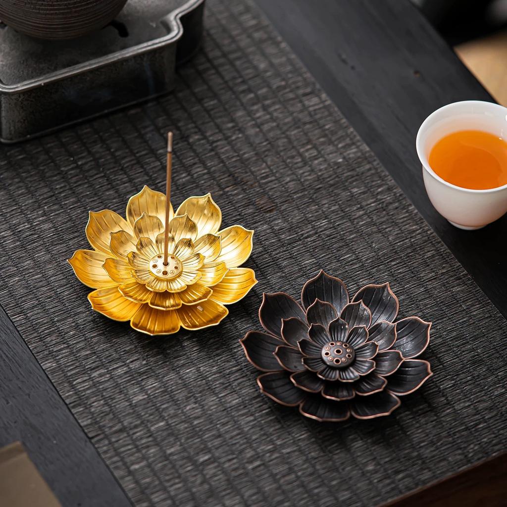 Buddhism Lotus Line Incense Alloy Incense Burner Stick Holder Plate Sandalwood Coil Base Temples Yoga Studios Home Decoration