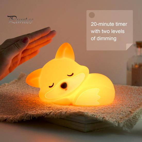 Child Safe Night Lamp Pink Fox Light Soft Silicone Touch 2-Level Dimmable Rechargeable Forest Theme Kids Bedroom Decor Stress Relief Sensory Toy