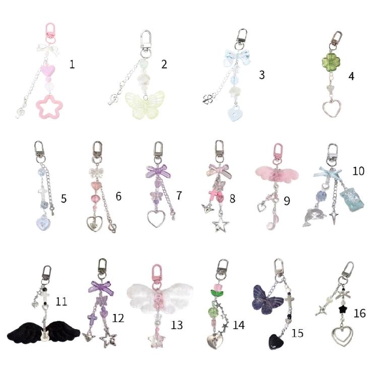 Heart Star Beaded Keychain Pendant Cute Decoration Pendant Keyring Charm