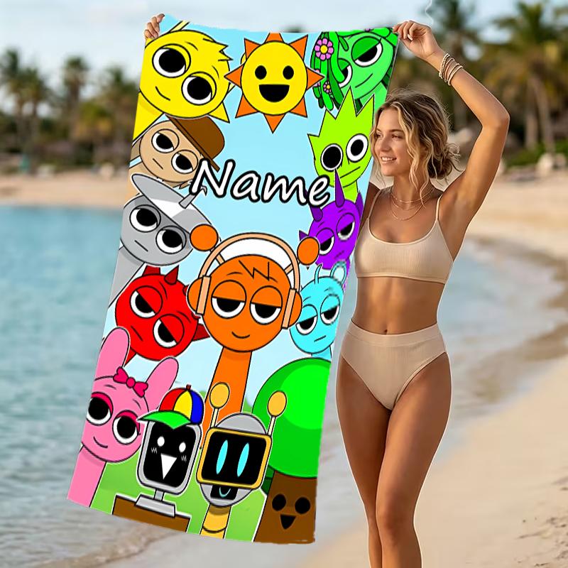 Customizable personalized beach towels Game Sprunki themed designs.Suitable for the beach, yoga, sports;ideal as beach accessories