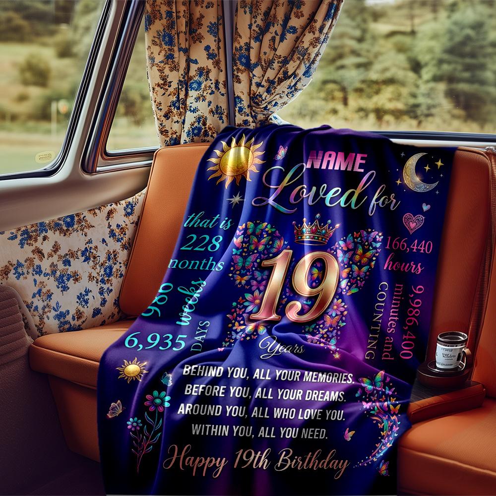 Happy 19Th Birthday Personalized Blanket Personalized Text Soft Cozy Great For Picnics Outdoor Travel And Camping Sofa Office Allseason Use Travel