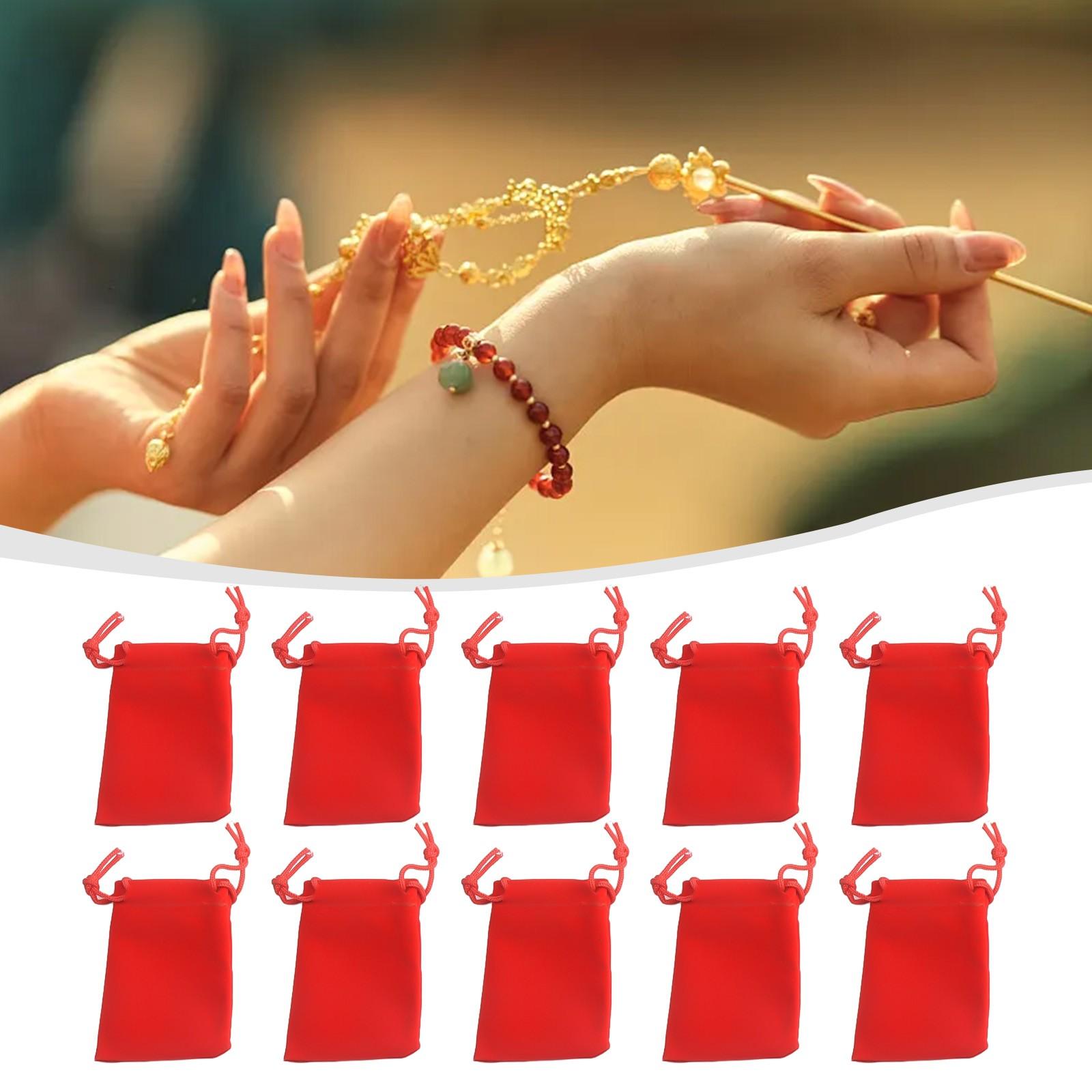 

10 Бархатных мешочков на шнурке для украшений, Свадебный подарок, Красный 5x7cm