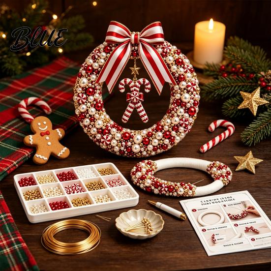 Craft Kits for Holiday Door Wreath Kit Christmas Pearl Adults DIY Handmade Beaded Decor Making