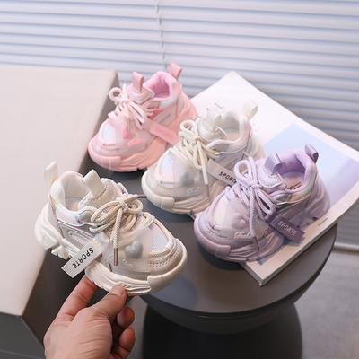 Mädchen Sportschuh 2024 Frühling und Herbst Neu Kinder Papa Schuhe Mesh Schuhe Jungen Vielseitige Kleine Weiße Schuhe