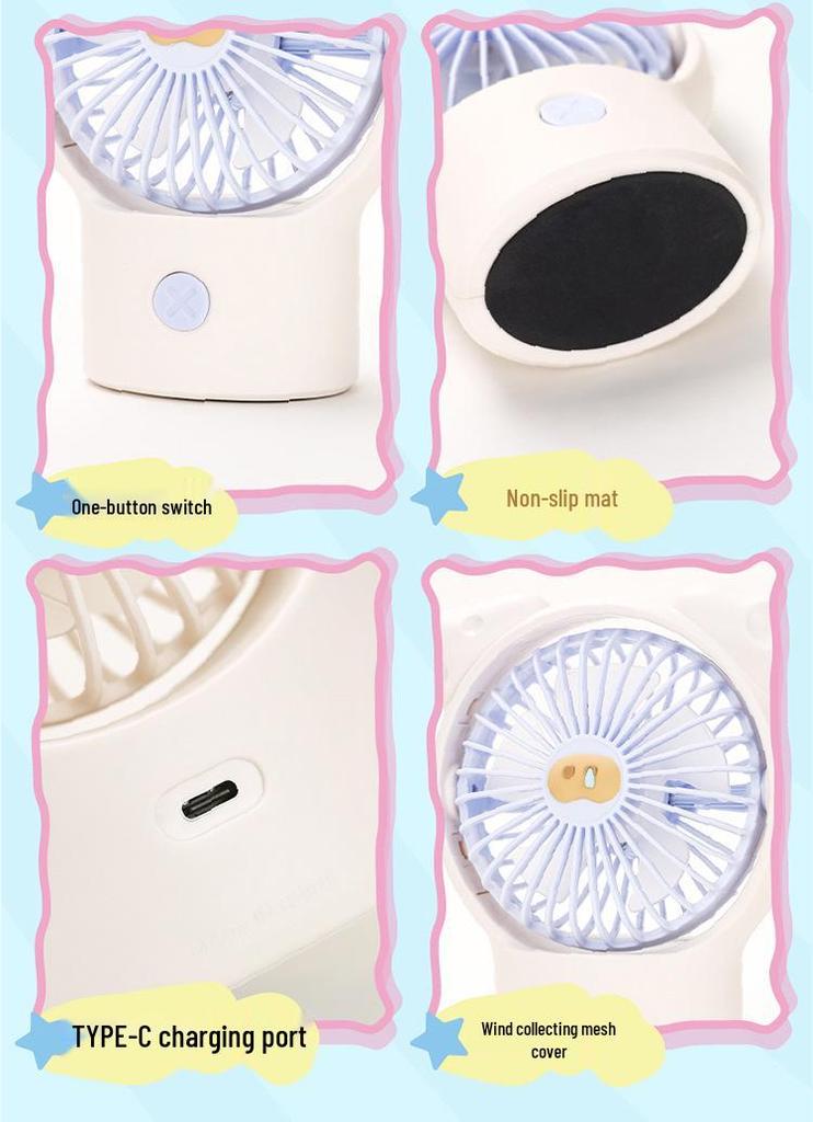 Taiwanese Style Portable Mini Desktop Fan - Three Speed, USB Rechargeable, with Cute Cheese Pet Design.