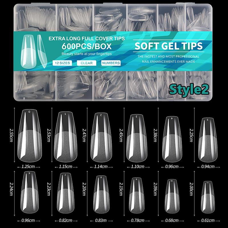 600Pcs/Box Fake Nails Semi-Matte Almond Coffin Full/Half Acrylic Square False Nail Tips For Extension Tip Manicure Tool