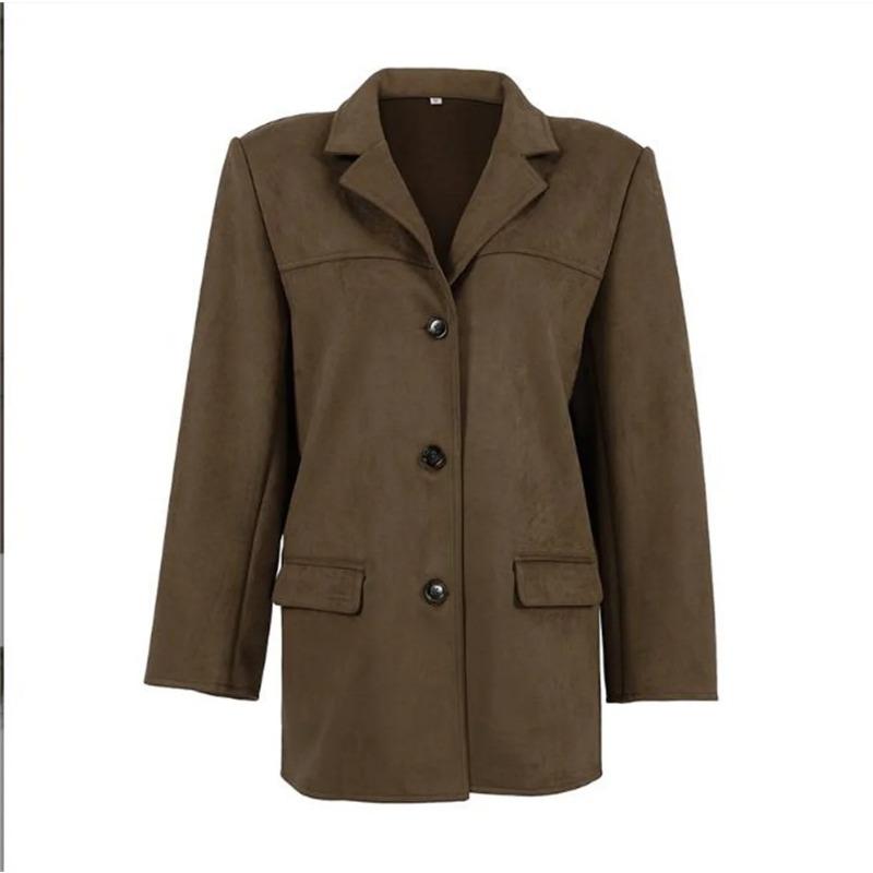 

Винтажный свободный пиджак с лацканами, осень-зима, майяр, новое пальто, женская мода, однобортные пальто, женская коричневая верхняя одежда с длинным рукавом M коричневый