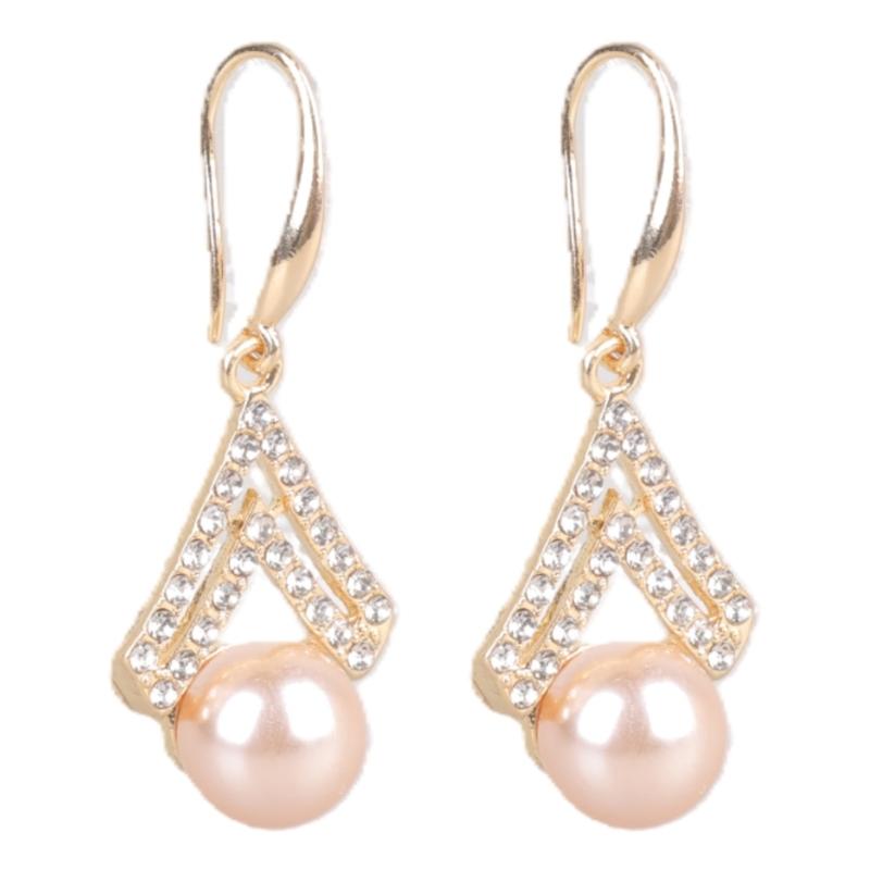 Geometric Dangle Earrings with Crystal Accents and Faux Pearls Sparkling Drop Earrings Alloy Texture for Daily Wear 1