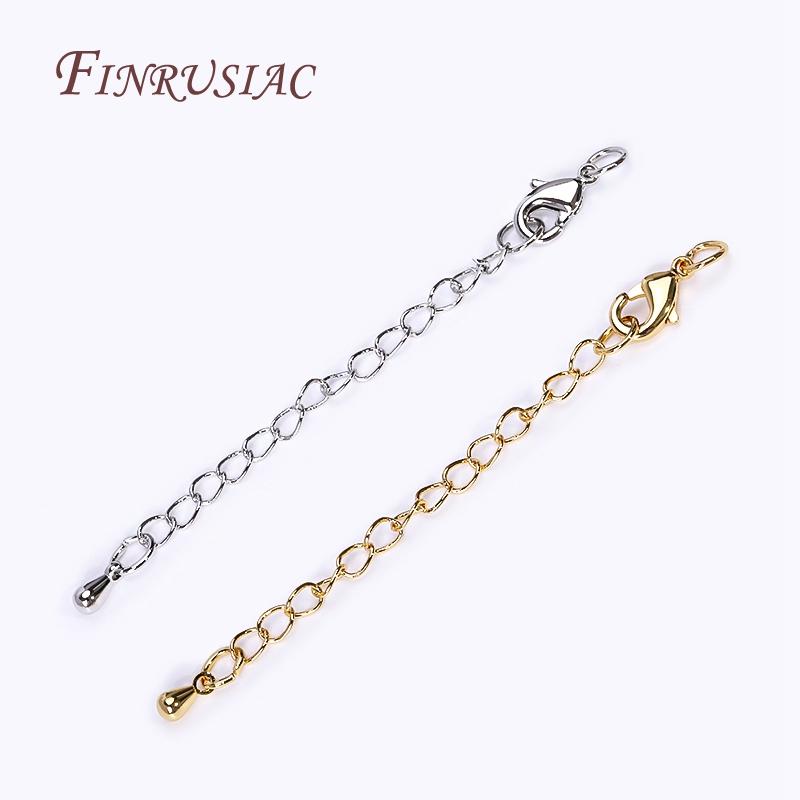 10/12mm Lobster Clasps Extension Chain,Rhodium/ 18K Real Gold Plated Brass 66mm Extension Tail Chain DIY Jewelry Making Findings