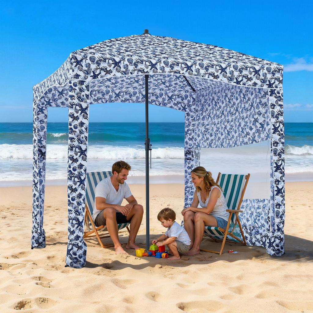 VEVOR Beach Cabana, 1.83 x 1.83 m Beach Canopy with Side Wall, UPF 50+ Protection Easy Setup Cabana Tent with Sand Pockets