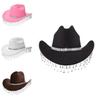 Western Cowgirl Hat With Rhinestone Tassel Decoration And Large Brim For Summer Outdoor Fashion
