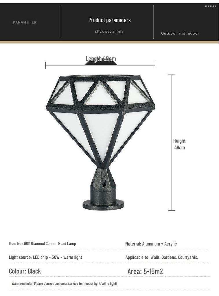 Super Bright LED Diamond Post Cap Light - Waterproof Outdoor Garden & Courtyard Lamp