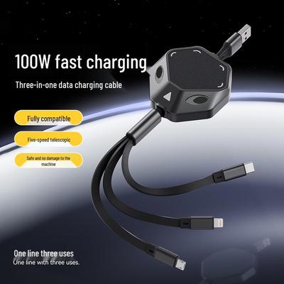 Alien 100W Retractable One-to-Three Charging Cable for Apple, Huawei, Type-C with 6A Super Fast Charging
