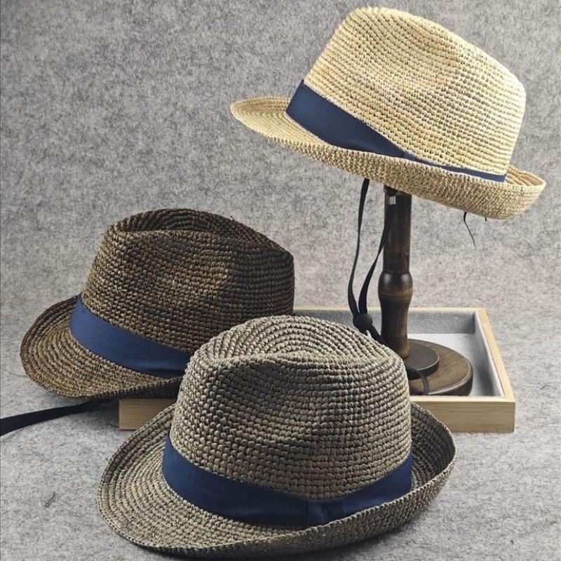 New Natural Raffia Jazz Sun Hats for Woman and Man Foldable Straw Woven Panama Straw Hat Summer Sun Protection Beach Hat 56-58cm