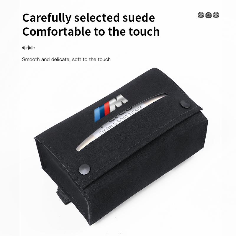 DJSA5 Car Tissue Box Suede Tissue Storage Bag For BMW M E60 G30 G20 G05 E60 G26 E39 E36 Car Interior Accessories Kleenex Case Keychain