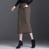 Warm Knitted Plaid Skirt High Waist Women Autumn Winter Split Bodycon Skirts