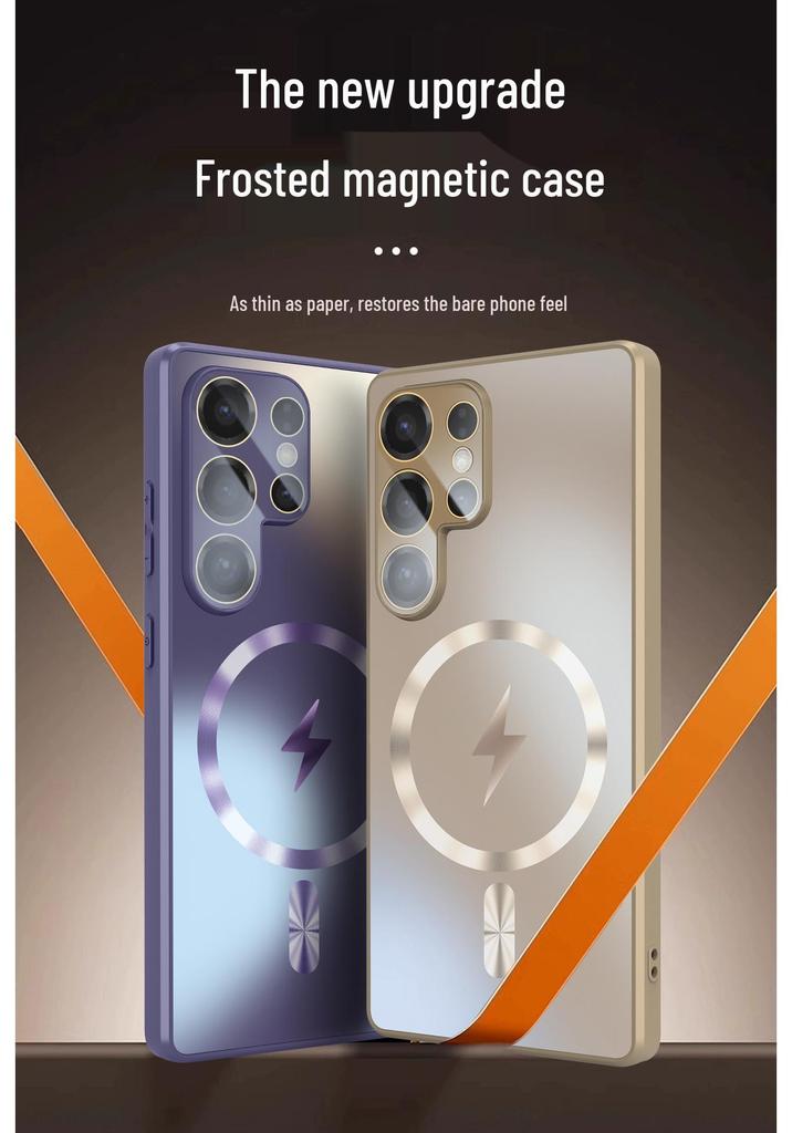 Magnetic Frosted Glass Phone Case for Samsung S25 Ultra: Skin-Feel, Full Lens Coverage, Drop-Proof, Anti-Slip