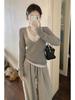 Spring Retro Hong Kong Street Style Casual Two-Piece Set: Age-Reducing Top & Wide-Leg Pants