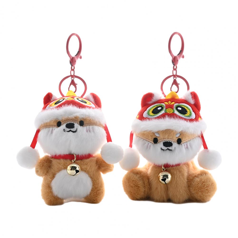 Lion Dance Hat Plush Bear Keychain Pendant Soft Plush Keychain Plush Lion Dance Dog Keychain Cute Stuffed Pendant Cartoon Puppy