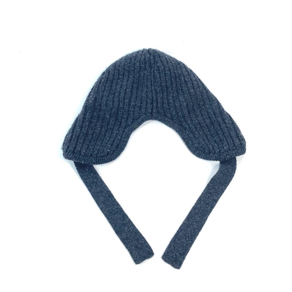 FENDI FXQ960 Flight logo beanie hat knit hat knit cap Knit hat wool gray