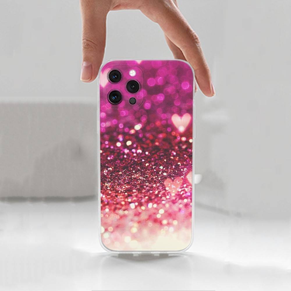 Dazzling Pink Glitter Case For iPhone Max,14,16,X,13,XR,SE,12,15,Pro,17,Plus,11,XS,Mini Transparent Soft Cover