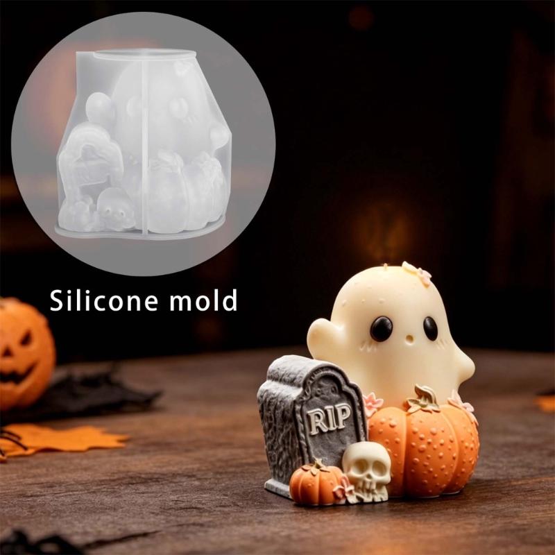 Flexible Silicone Candle Mould Set for Halloweens Pumpkin Specters Decorations and Crafting Projects