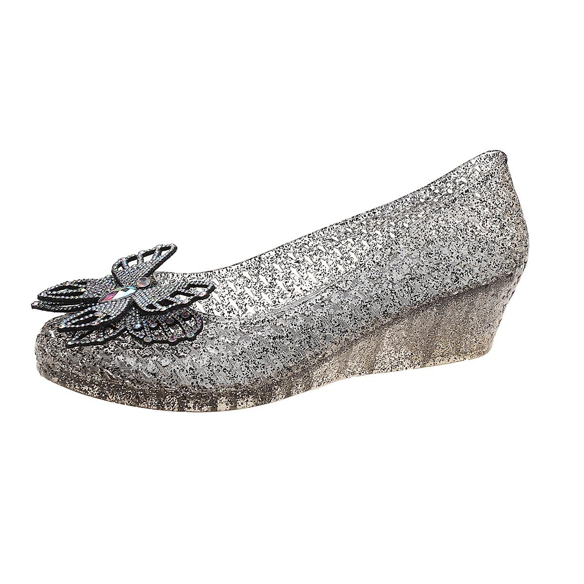 

Летние босоножки на среднем каблуке Женская мода Круглый носок Неглубокий вырез Кристалл Бант-бабочка Мягкая подошва Нескользящий каблук Обувь 40 чёрный