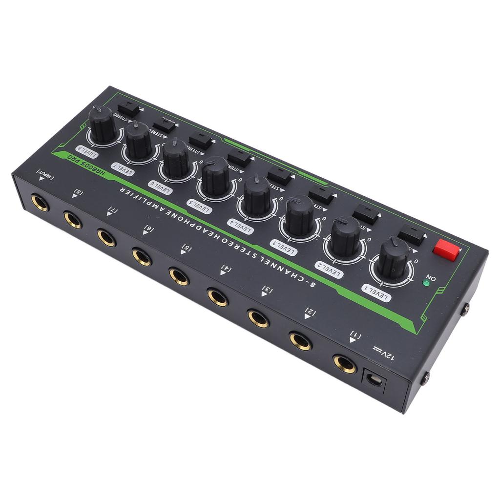 8 Channel Stereo Headphone Amplifier 6.35MM Interface Independent Volume Control Headphone Amp with RGB Light US Plug