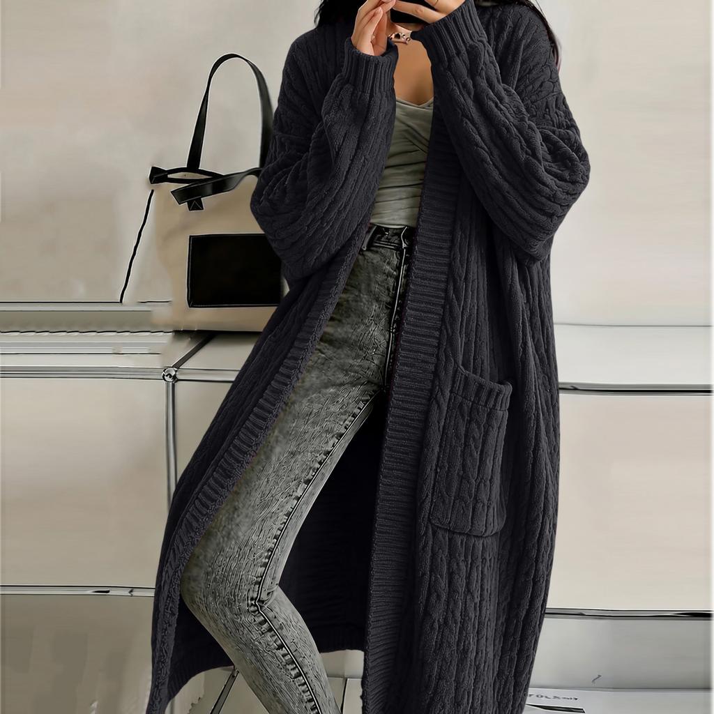Women's Knit Cardigan with Pockets, Long Thick Sweater Coat