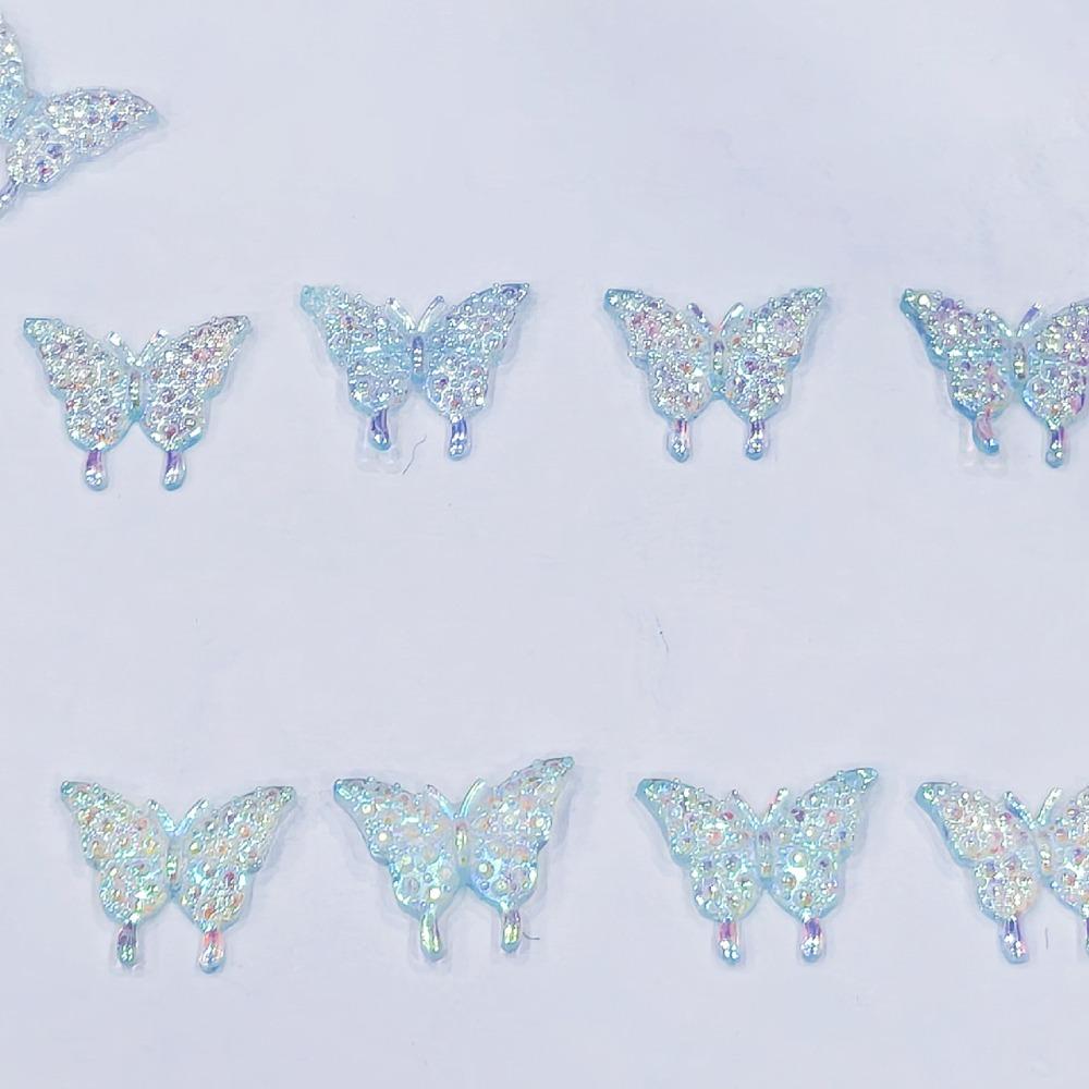 

50Pcs Cute Resin Butterfly Figurine Crafts Flatback Shiny Butterfly DIY Ornament Mini Jewelry Making Accessories Hair Clips озеро синього кольору