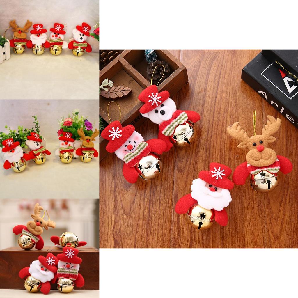 Whimsical Christmas Decorations With Soft Fabric Gold Bell Santa Snowman And Reindeer Charm