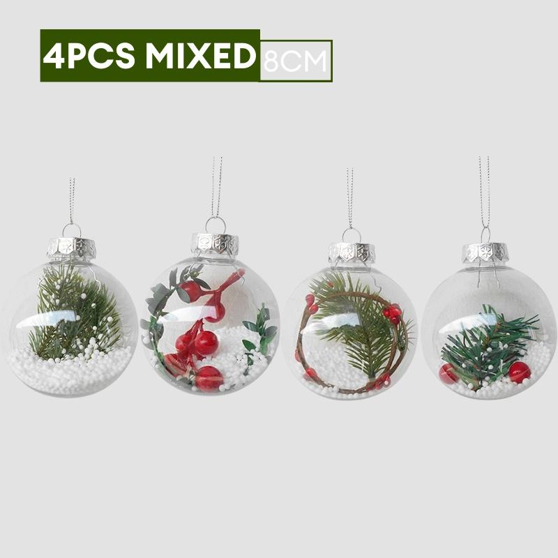 1~8pcs Clear Plastic Christmas Ball Ornaments Xmas Tree Hanging Pendant 2025 Christmas Home Decoration Gifts